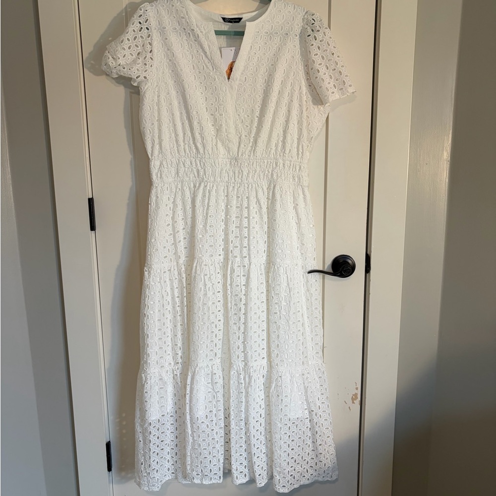 Chic White Eyelet Midi Dress